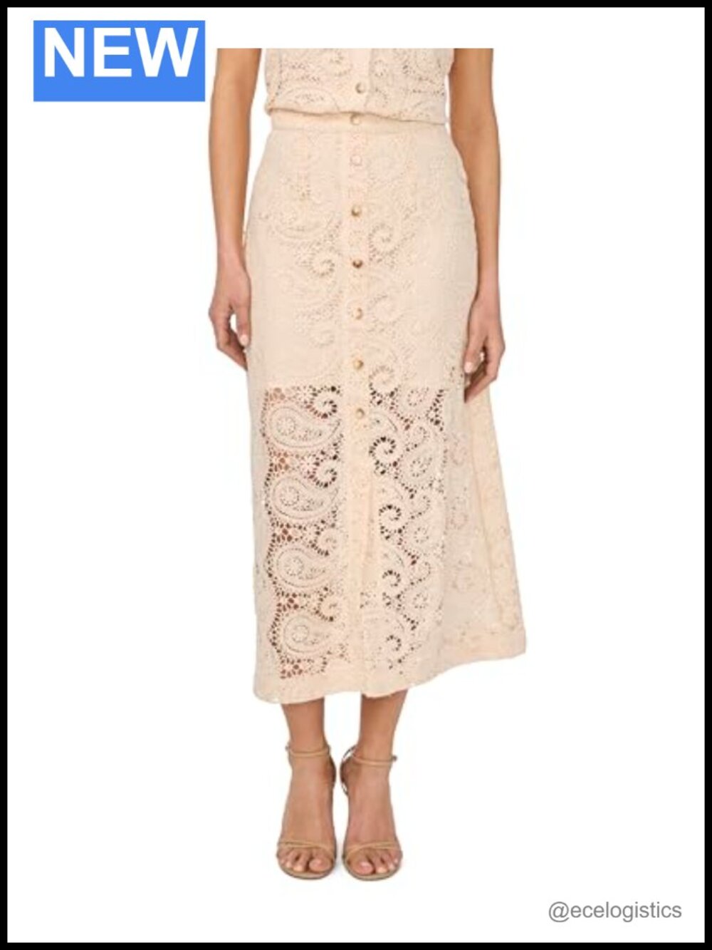 Lace Button Down Midi Skirt Floral Formal Work Wear